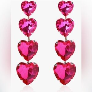 GORGEOUS Crystal Heart Pink Dangle Drop Earrings with Stud Backs NEW NWT